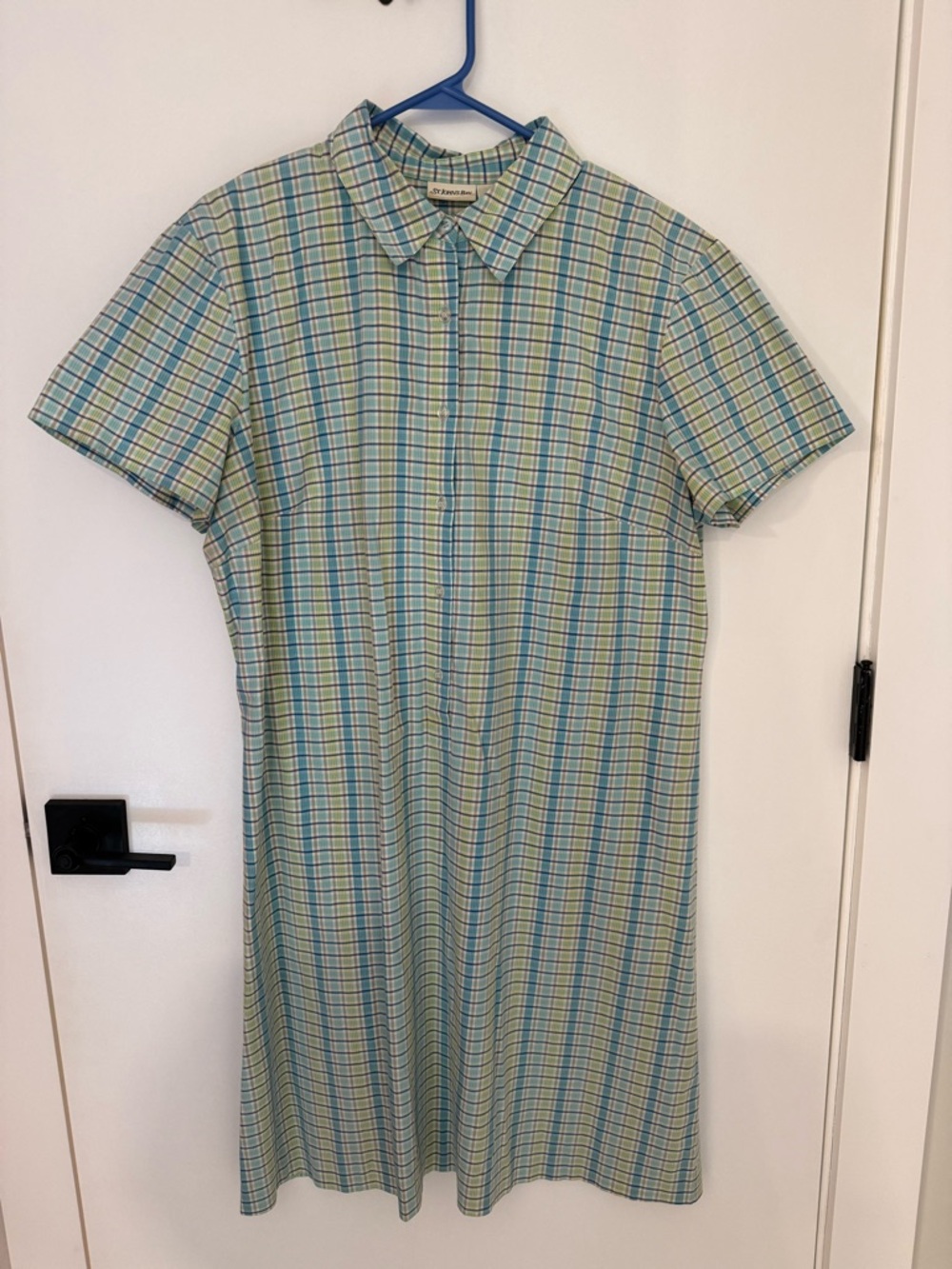 St. John’s Bay Blue and Green Plaid Camp Shirt Dress